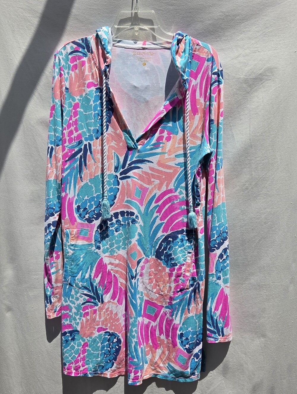 Lilly Pulitzer Goombay Smashed Pineapple "Rylie" Hooded Beach Coverup Sz Large